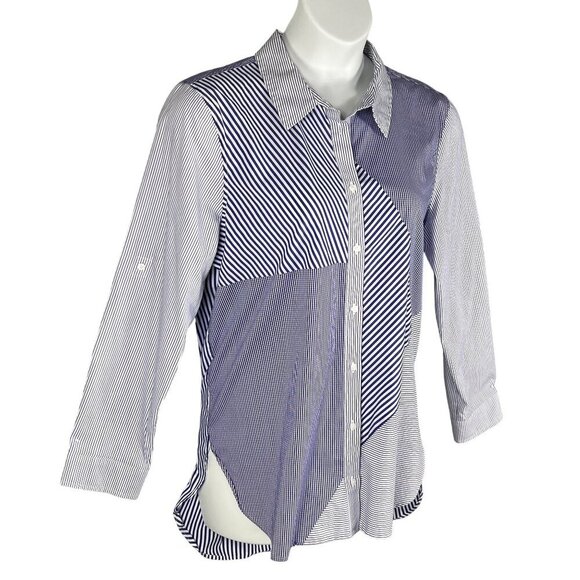 Calvin Klein Womens XL Purple Gingham Striped Patchwork Button Up Shirt Office - Picture 5 of 16